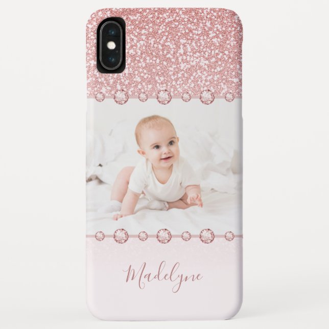 Rose Rosa Glitzer Kristall Name Foto Case-Mate iPhone Hülle (Rückseite)