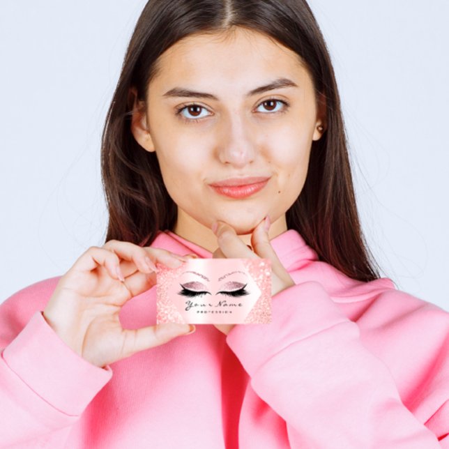 Rose Rosa Glitzer Makeup Artist Eyelash Brow VIP Visitenkarte (Rose Pink Glitter Makeup Artist Eyelash Brow VIP Business Card)