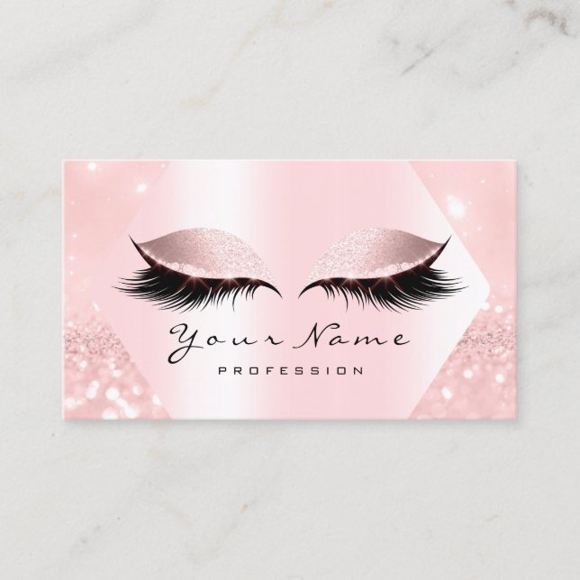 Rose Rosa Glitzer Makeup Artist Lashes Pastelle Visitenkarte (Vorderseite)