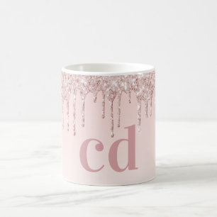 Rose Rosa Glitzer Monogramm Kaffeetasse
