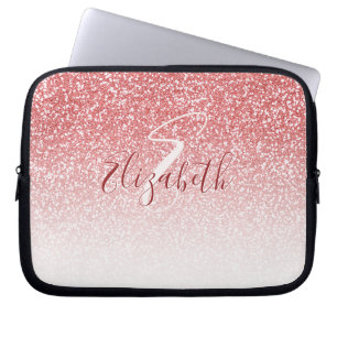Rose Rosa Glitzer Ombre Monogram Laptopschutzhülle