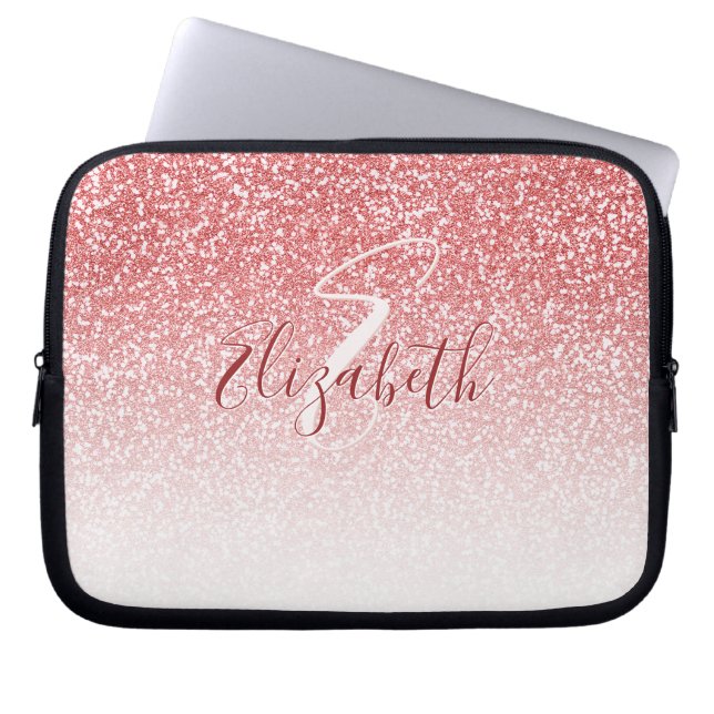 Rose Rosa Glitzer Ombre Monogram Laptopschutzhülle (Vorderseite)