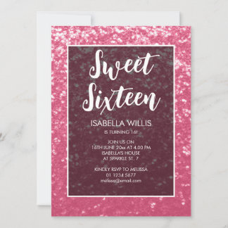 Rose Rosa Glitzern Sweet 16 elegante Drehbuch Einladung