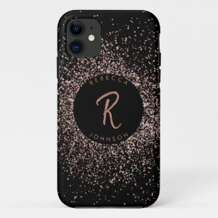 Rose Rosa Gold und Schwarz Monogramm Case-Mate iPhone Hülle