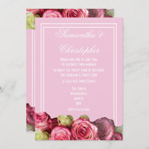 Rose Rosa Grenz Blumenhochzeit Einladung