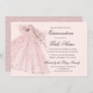 Rose Rosa Heelse und Gown Quinceañera Einladung