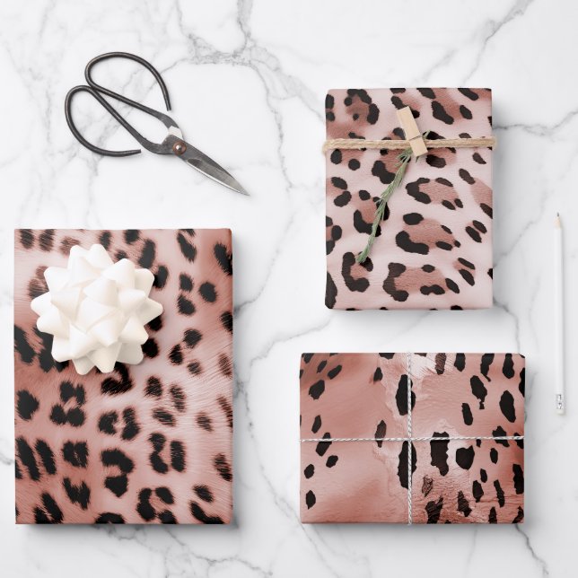 Rose Rosa Leopard Geschenkpapier Set (Vorderseite)