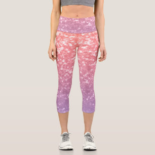 Rose Rosa lila Lavendel Imitate Glitzern Glitzer Capri Leggings