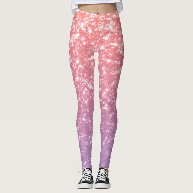 Rose Rosa lila Lavendel Imitate Glitzern Glitzer Leggings (Vorderseite)