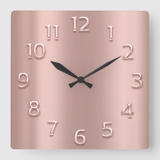 Rose Rosa Minimaler 3D-EFFEKT Quadratische Wanduhr (Vorderseite)