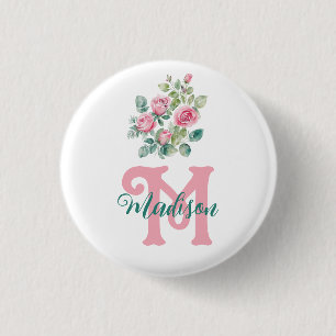 Rose Rosa Monogramm Button