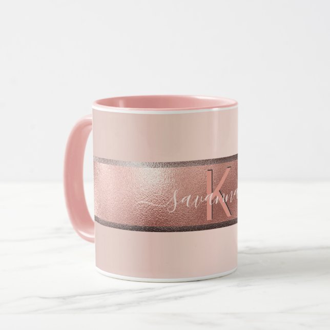 Rose Rosa Monogramm Tasse (Vorderseite Links)