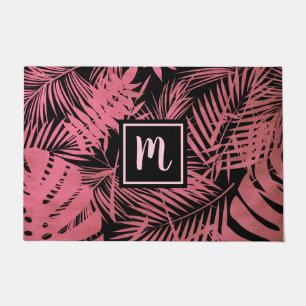 Rose rosa monogramm tropisches Palmenblattmuster f Fußmatte