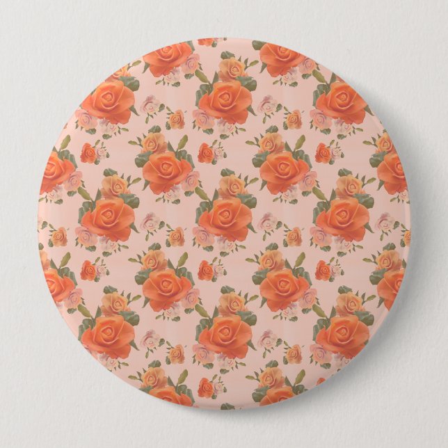 Rose Rosa orange Blumenmuster Hochzeitsfeder Button (Vorderseite)