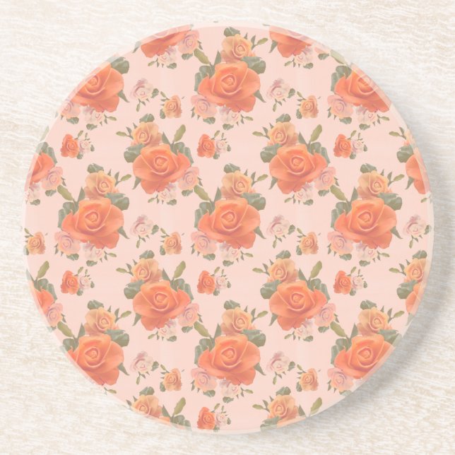 Rose Rosa orange Blumenmuster Hochzeitsfeder Getränkeuntersetzer (Vorne)