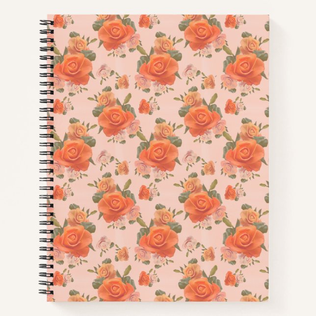 Rose Rosa orange Blumenmuster Hochzeitsfeder Notizbuch (Vorderseite)