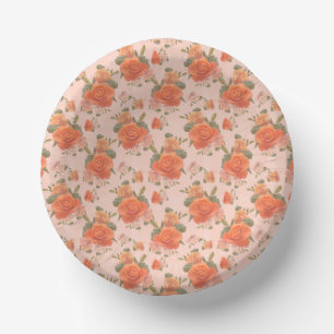 Rose Rosa orange Blumenmuster Hochzeitsfeder Pappteller