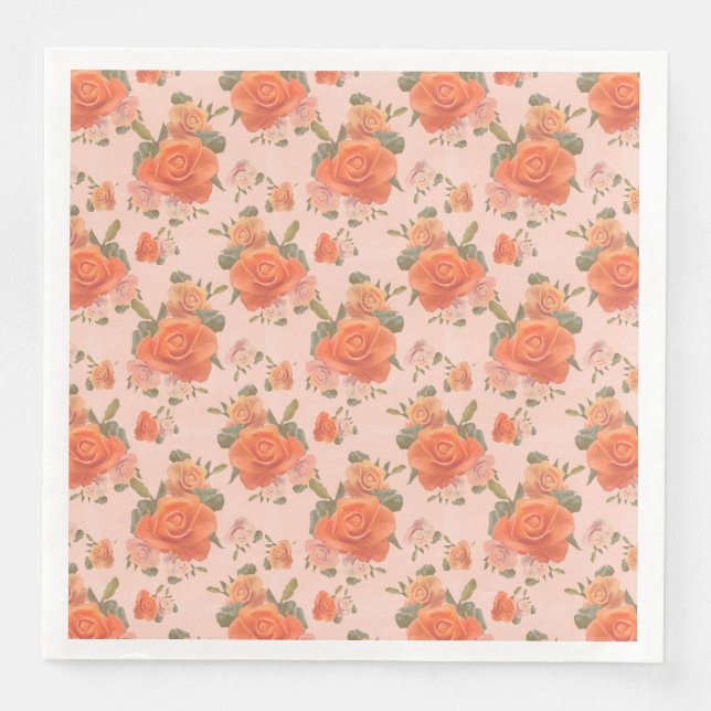 Rose Rosa orange Blumenmuster Hochzeitsfeder Serviette (Vorderseite)