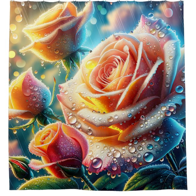 "Rose, Rosa, Orange und Gelb" Duschvorhang (Vorderseite)