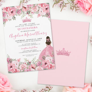 Rose Rosa Quinceanera Einladung