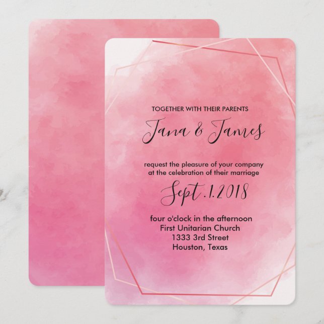 Rose Rosa Rahmen Wasserfarbe Hochzeit Einladung (Vorne/Hinten)