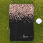 Rose Rosa Rosa Glitzer Girl Monogram Name Golfhandtuch<br><div class="desc">Rose Gold - Rosa und schwarz Sparkle Glitzer gebürstetes Metall Monogram Name Golf Handtuch. Das macht den perfekten 16 Geburtstag,  Hochzeit,  Brautparty,  Jubiläum,  Babydusche oder Junggeselinnen-Abschied Geschenk für jemanden,  der Lieben glamourösen Luxus und schicke Stile.</div>