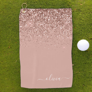 Rose Rosa Rosa Glitzer Girl Monogram Name Golfhandtuch