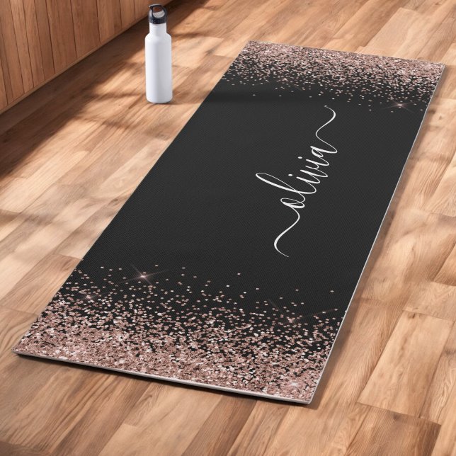 Rose Rosa Rosa Glitzer Girly Monogram Black Yogamatte (Von Creator hochgeladen)