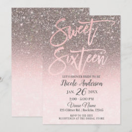 Rose Rosa Rosa Glitzer Sparkle Glam Süß 16 Einladung