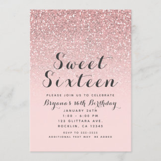 Rose Rosa Rosa Glitzer Sweet 16 Party Einladung