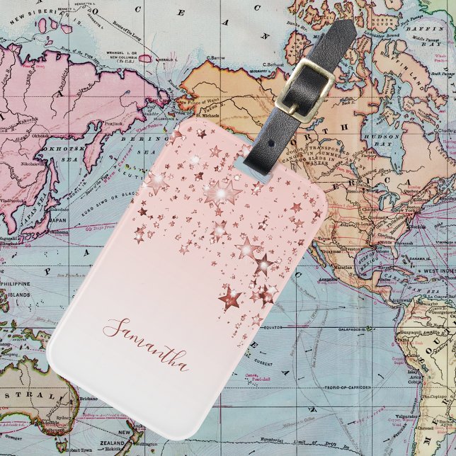 Rose Rosa-Rosa-Sterne-Monogramm Gepäckanhänger (Von Creator hochgeladen)