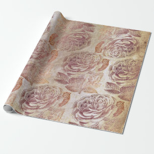 Rose Rosa Rose Gold Metallische Blütengrundel Geschenkpapier