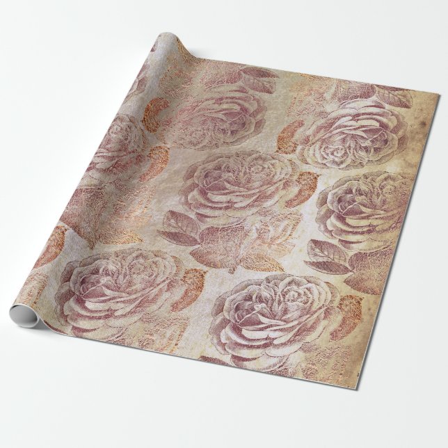 Rose Rosa Rose Gold Metallische Blütengrundel Geschenkpapier (Ungerollt)