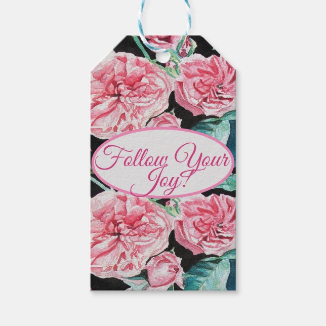 Rose Rosa Roses Blumenstrauß folgen Sie Ihrem Joch Geschenkanhänger (Vorderseite)