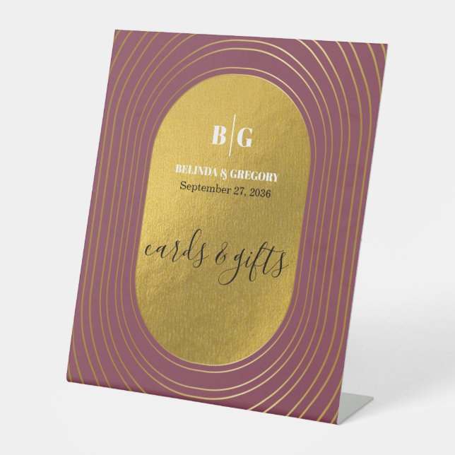 Rose Rosa und Gold Moderne Hochzeitskarten Geschen Sockelschild (Vorderseite)