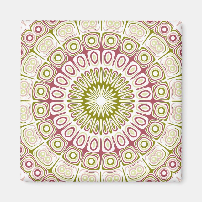 Rose Rosa und Olivgrün Mandala Medallion Magnet (Vorne)