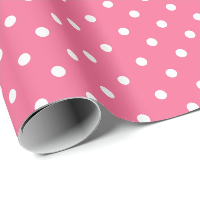 Rose Rosa | White Polka Dot Wrapping Paper Geschenkpapier (Rolleneckpunkt)