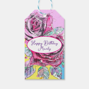 Rose Rose Blume Wasserfarben Geburtstagsfrauen Geschenkanhänger