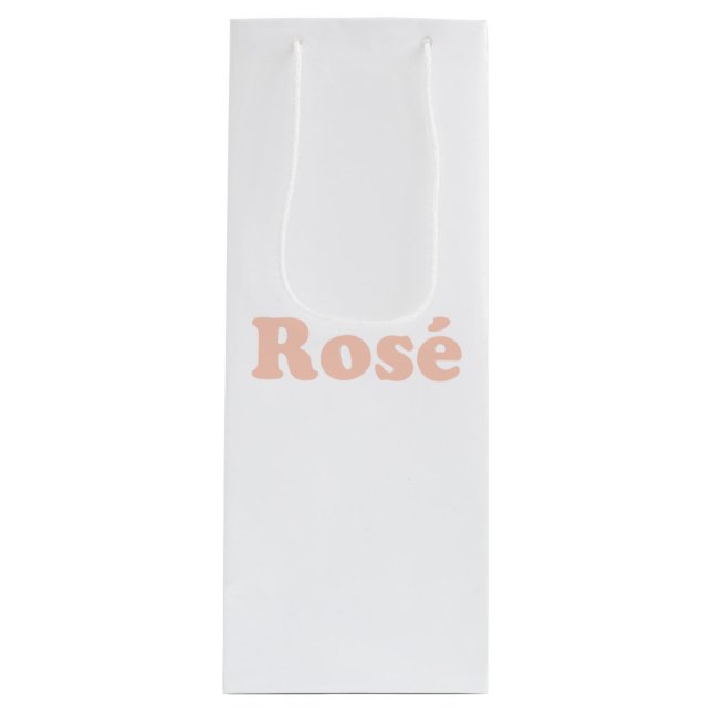 "Rose" Rose hellrosa Buchstaben weiß Geschenktüte Für Weinflaschen (Vorderseite)