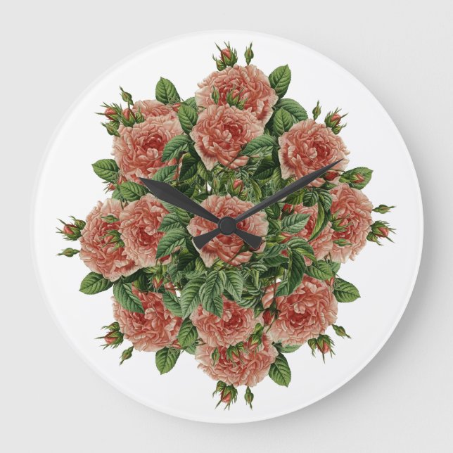 Rose Rose Rosen Bouquet - Rosenbouquet Große Wanduhr (Vorderseite)