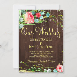 Rose Rose rustikale Saitenleuchten mit Holzverheir Einladung