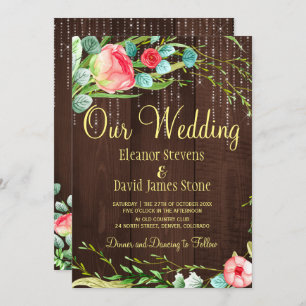 Rose Rose rustikale Saitenleuchten mit Holzverheir Einladung