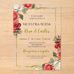 Rose Rose Spanische Hochzeit Acryleinladungen