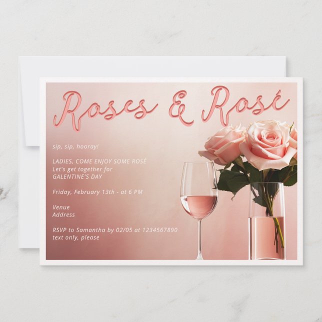 Rose & Rosé Wein Verkostung Galentiner-Party Einladung (Vorderseite)