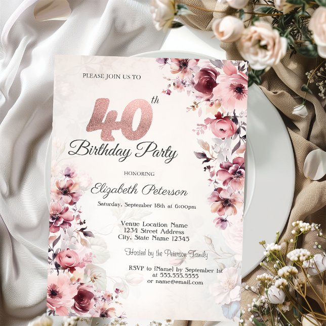 Rose Roses 40. Geburtstag Einladung (Von Creator hochgeladen)