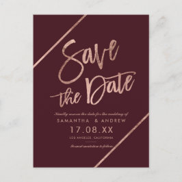 Rose Rot-Bordeaux-Schrift Save the Date Ankündigungspostkarte