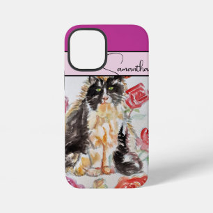 Rose Rot rosa Aquarell Rosen Smoking-Katze Katzen iPhone 12 Mini Hülle