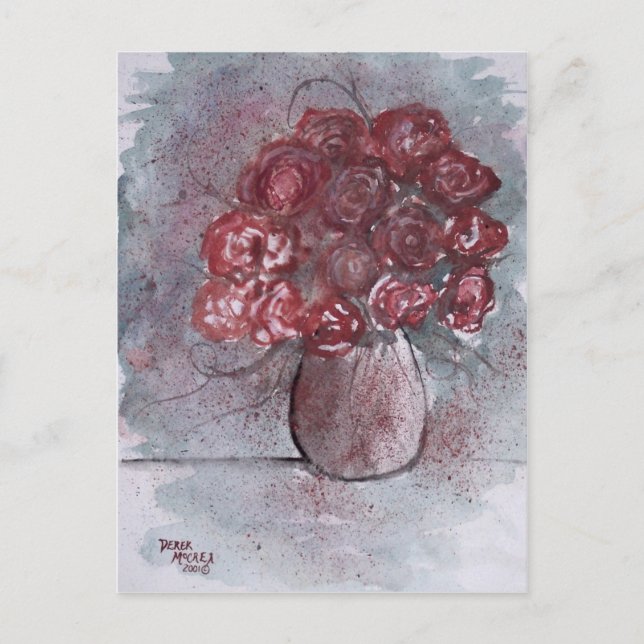 ROSE Rote Aquarellkunst Blume Malerei Postkarte (Vorderseite)