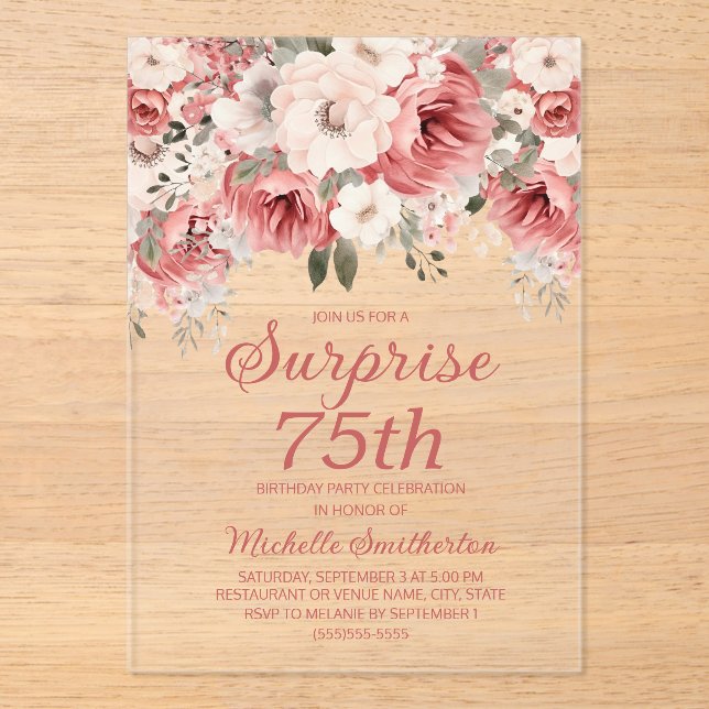 Rose Rote Creme Aquarellfarben Blumenüberraschung  Acryleinladungen (Vorderseite)