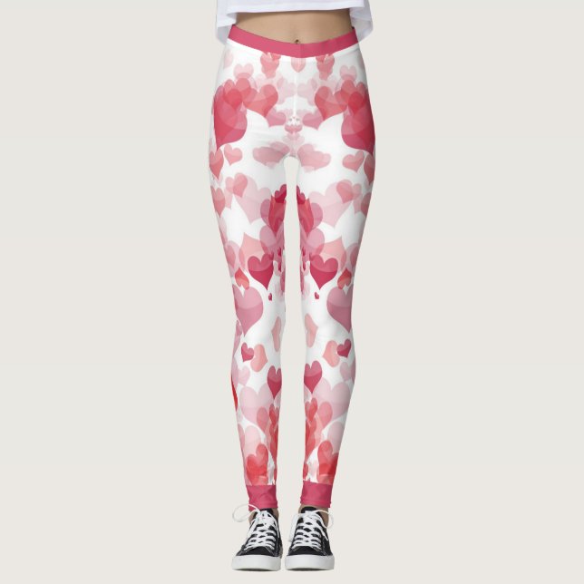 Rose Rote Schwimmherzen Leggings (Vorderseite)